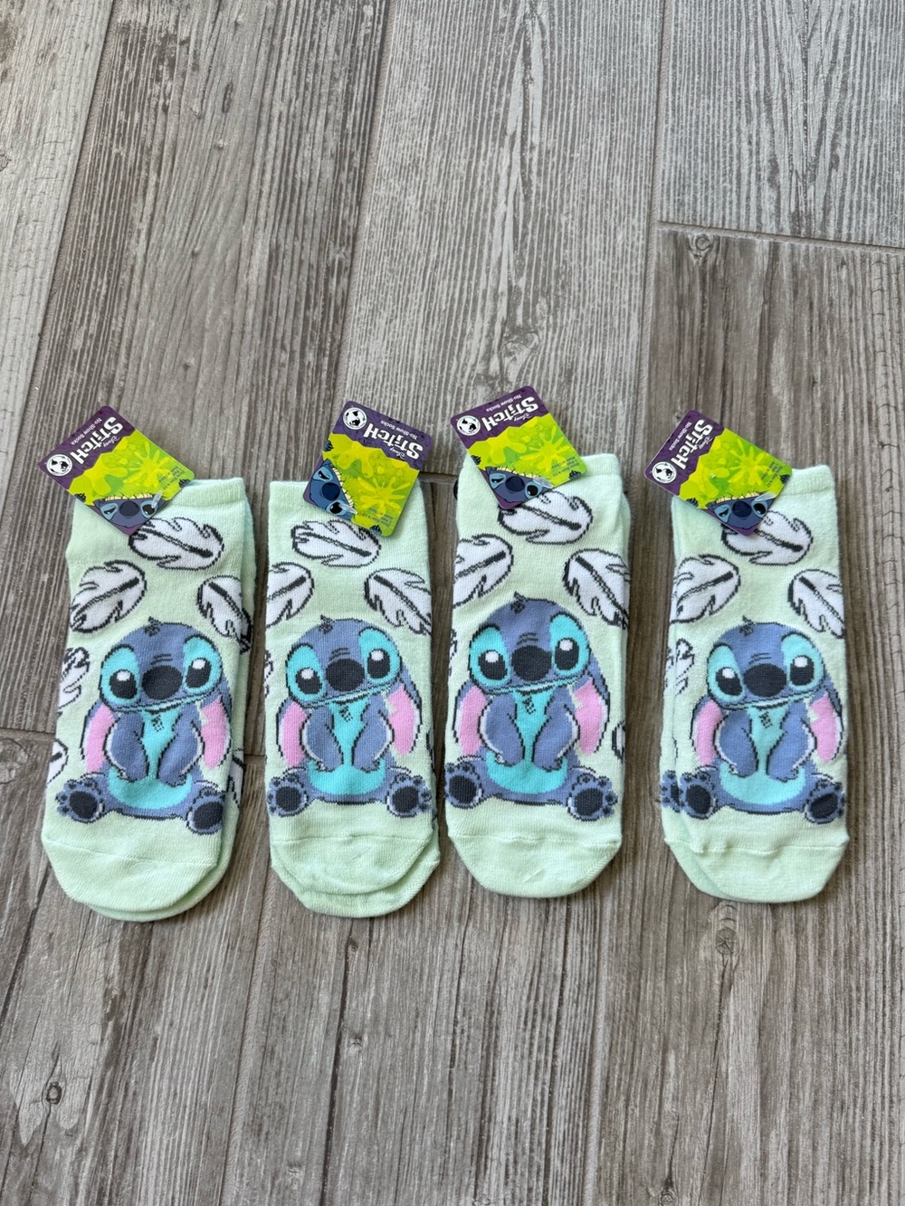 Disney Stitch Ankle Socks Light Mint with Pastel Blue & Pink novelty (size 4-10)